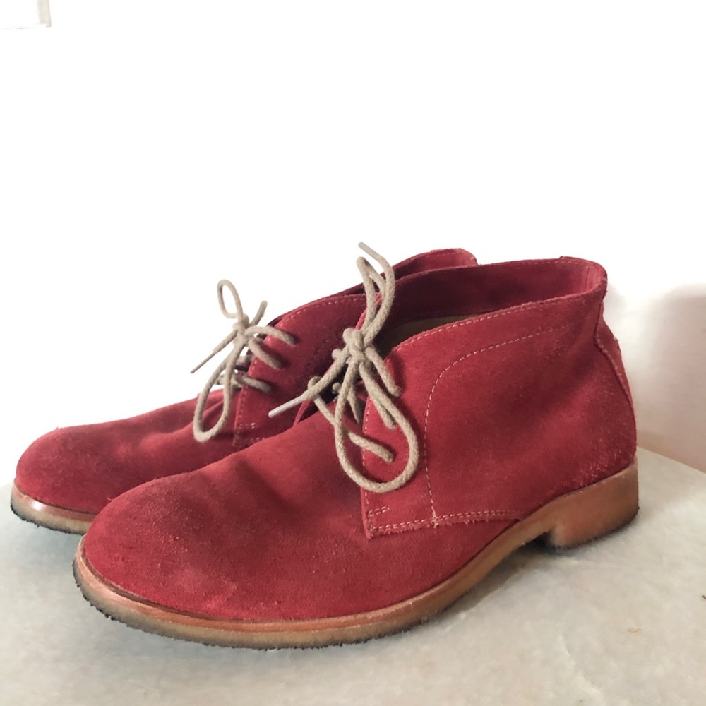 Johnston & Murphy Suede Lace Up Booties in Red Tan Sz 6.5